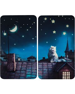 Herdabdeckplatten aus Glas «Moon Cat», 2er-Set